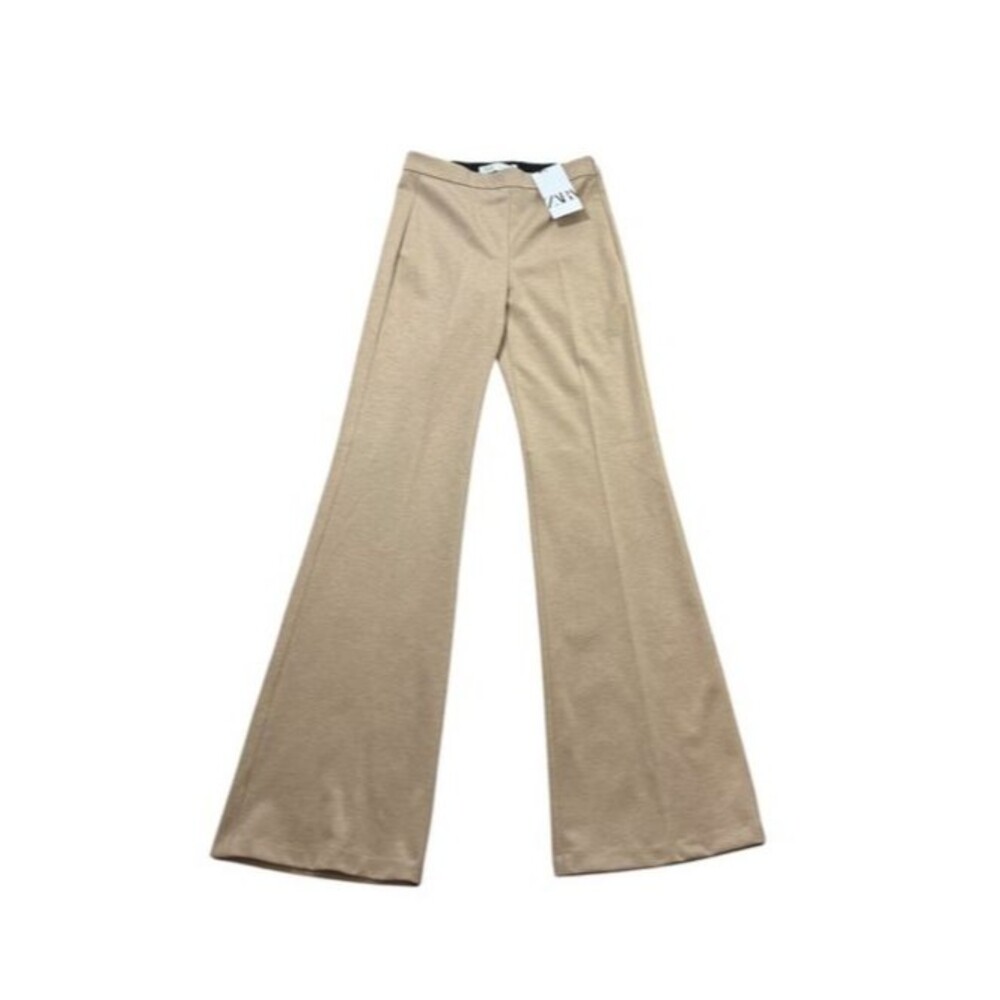 Zara Women's Dress Pants Size Medium High Waisted Flare Straight Trousers Camel